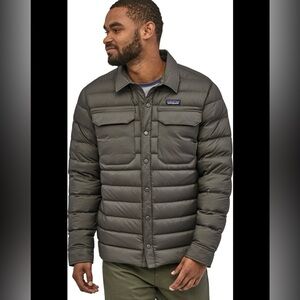Patagonia Silent Down Jacket Quilted Insulated Shirt Shacket Mens XL Gray Button